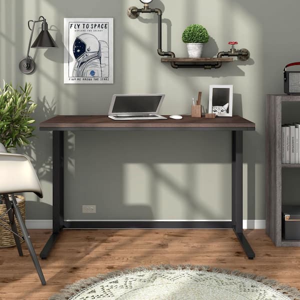 Pilmco 47 in. Rectangular Walnut and Black Coating Writing Desk