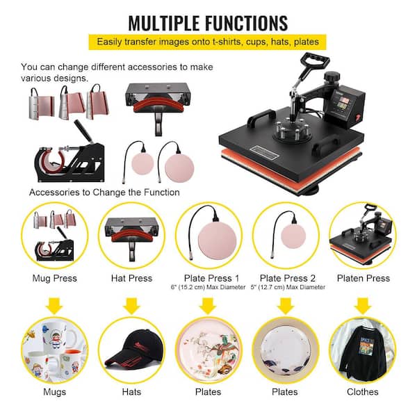 15-in-1 Heat Press Machine - T-Shirts, Hats, Mugs Multi Press 12x15 Inch