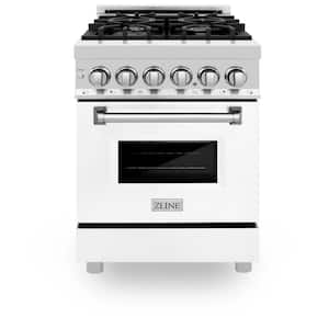 24 in. 4 Burner Dual Fuel Range with White Matte Door in Stainless Steel