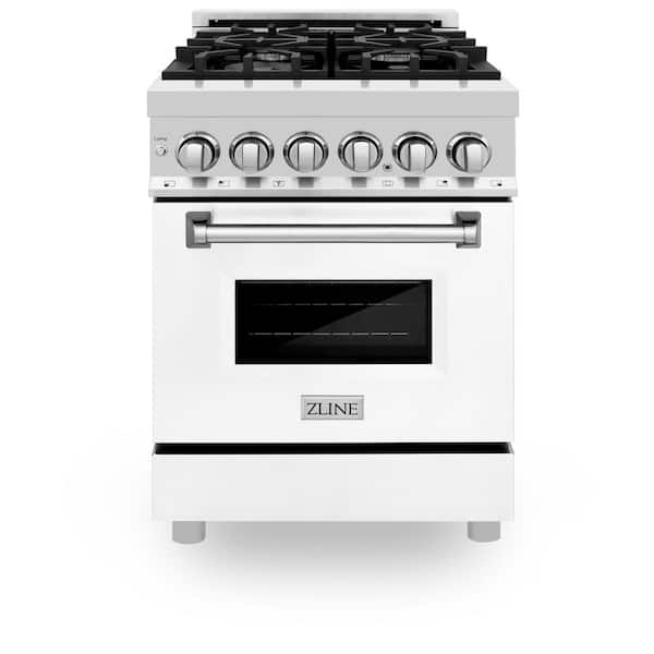 ZLINE Kitchen and Bath 24 in. 4 Burner Dual Fuel Range with White Matte Door in Stainless Steel