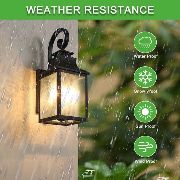 23 in. Black Outdoor Retro Wall Lantern Sconce with Frosted Glass, Hardwired Wall Light, No Bulbs Included (1-Pack)