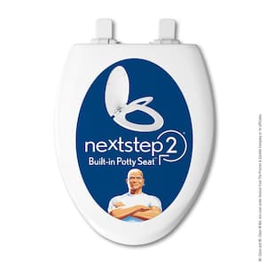 NextStep2 w/ Mr. Clean Elongated Potty Training Front Toilet Seat in White w/Plastic Children's Seat plus Antimicrobial