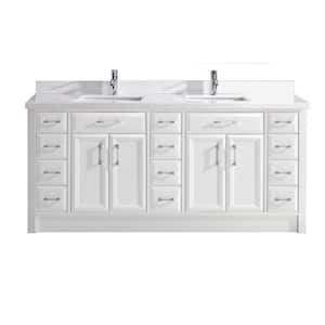 Calais 75 in. W x 22 in. D Vanity in White with Solid Surface Vanity Top