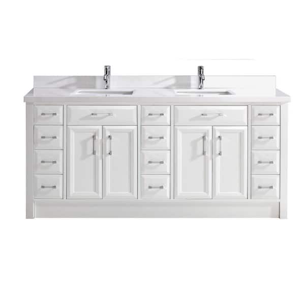 Studio Bathe Calais 75 in. W x 22 in. D Vanity in White with Solid Surface Vanity Top