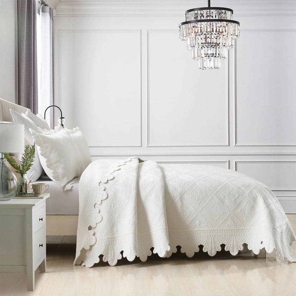 King White Cotton Reversible Bedspread Set