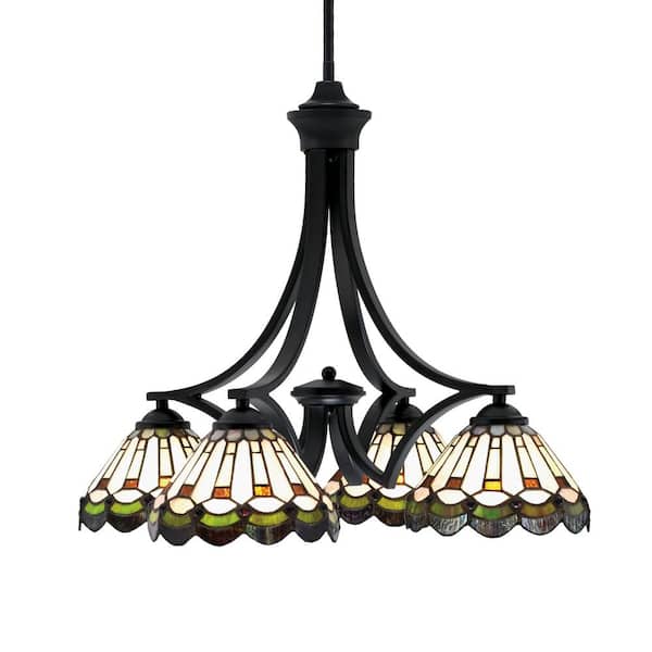 Unbranded Clevelend 4-Light Matte Black Chandelier, Round Chandelier with 7 in. Cyprus Art Glass Glass Shades, No bulbs included