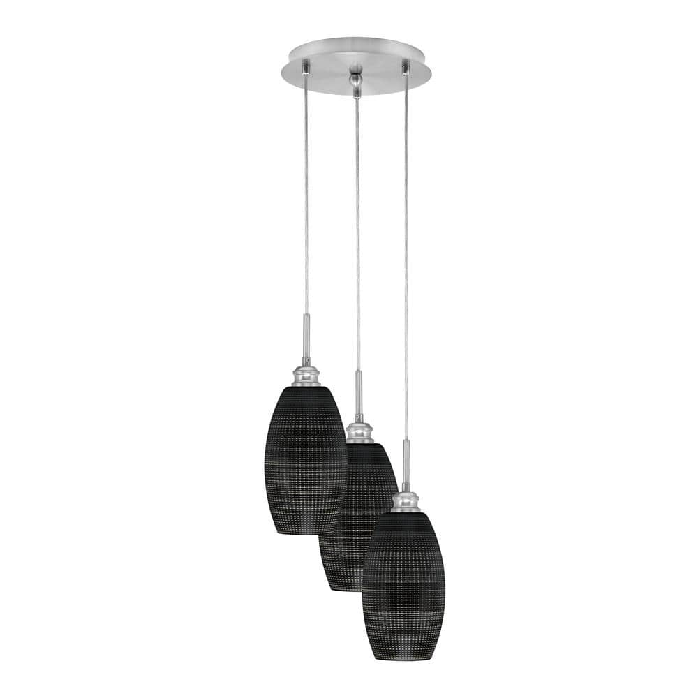 Savannah 10.5 in. 3-Light Brushed Nickel Cord Pendant Light Black Matrix Gl
