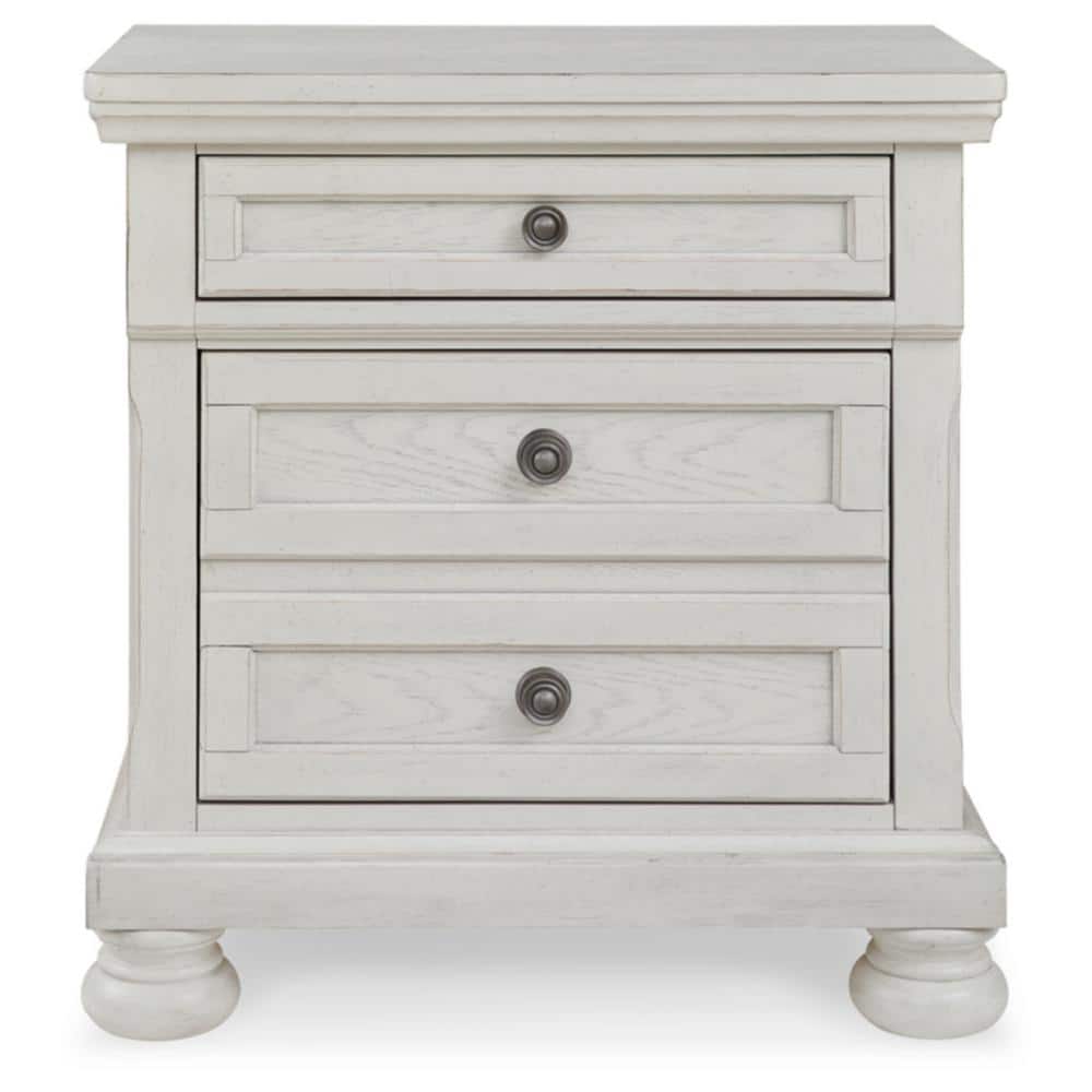 Elegant Antiqued White 2-Drawer Nightstand with Bronze-Tone Hardware