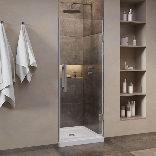 OVE Decors Panama 32 in. L x 32 in. W x 72.01 in. H Alcove Shower Kit with Pivot Frameless Door in Satin Nickel and Shower Pan