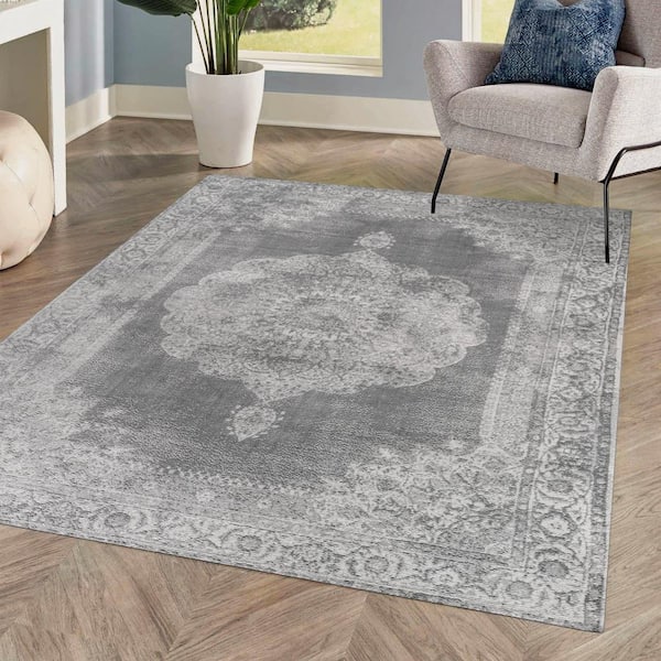 Rosalia Cottage Medallion Gray/Dark Gray 8 ft. x 10 ft. Area Rug