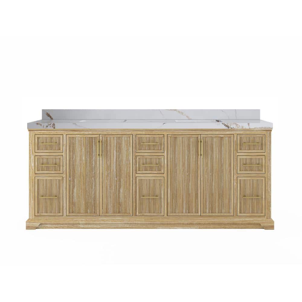 Alys Teak 84 in. W x 22 in. D x 36 in. H Double Sink Bath Vanity in Whitewashed with 2 in. Calacatta Gold qt. Top price history on PriceWatchPro
