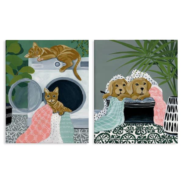 Stupell Industries Cats and Dogs Laundry Room by Yvette St. Amant 2 Pieces Unframed Animal Graphic Art Print 20 in. x 16 in.