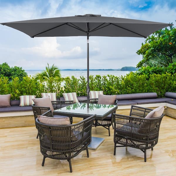 JOYESERY 10 ft. x 6.5 ft. Rectangle Market with Tilt Button Patio Umbrellas in Anthracite