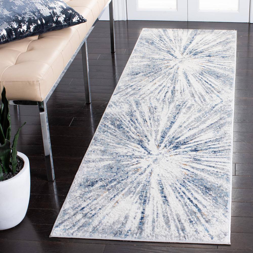 Gray and Blue Abstract Flat Woven Runner Rug