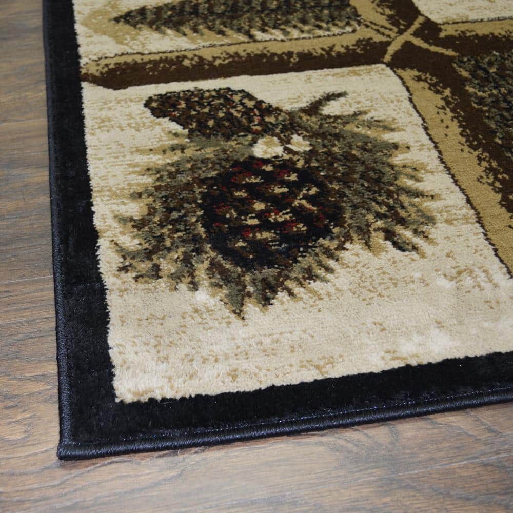 Rustic Bear and Pinecone Oval 4' x 6' Polypropylene Area Rug