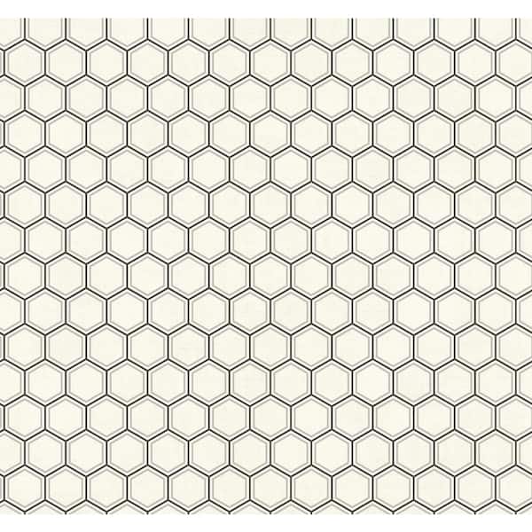 Seabrook Designs Curie Honeycomb Metallic Silver and Black Paper Strippable Roll (Covers 60.75 sq. ft.)