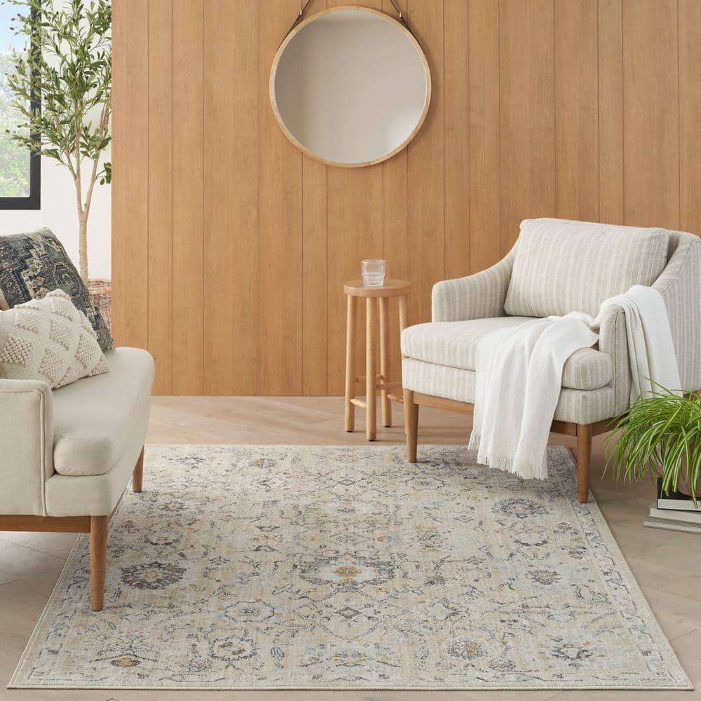 Handmade Cream Rectangular Synthetic Easy Care Rug 5' x 7'