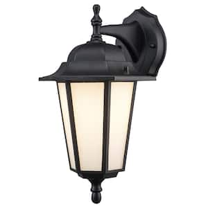 Alexander II 14.5 in. 1-Light Black Outdoor Hardwired Wall Lantern Sconce with No Bulbs Included and Frosted Glass