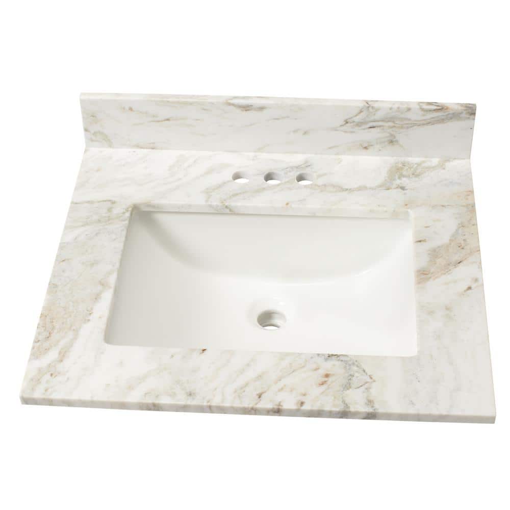 Home Decorators Collection 25 In W Marble Single Sink Vanity Top In Arabescato Venato With White Sink Araven2522 2cm The Home Depot