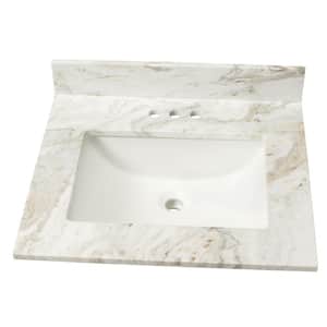 25 in. W x 22 in D Marble White Rectangular Single Sink Vanity Top in Arabescato Venato
