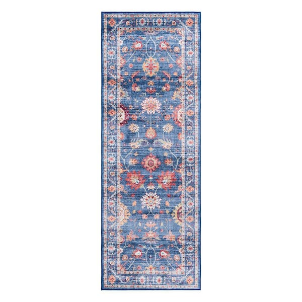 Gertmenian Cullen Blue 2 ft. x 6 ft. Crystal Print Polyester Digitally Printed Runner Rug