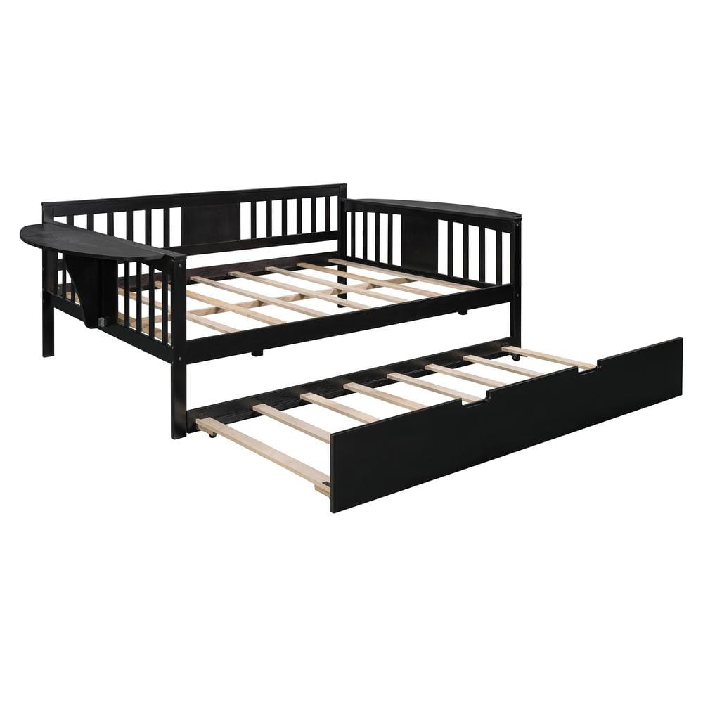 URTR Espresso Full Size Daybed with Twin Size Trundle, Daybed Frames