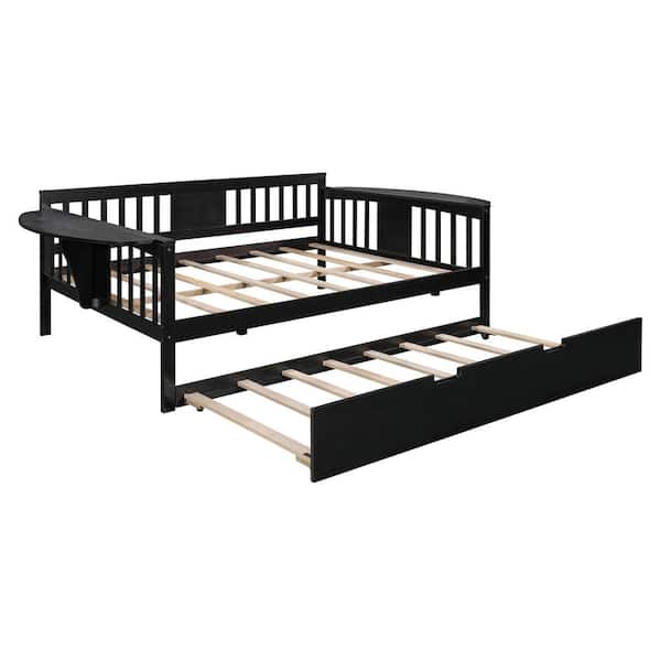 URTR Espresso Full Size Daybed with Twin Size Trundle, Daybed Frames ...