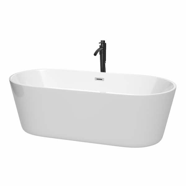 Wyndham Collection Carissa 71 in. Acrylic Flatbottom Bathtub in White with Polished Chrome Trim and Matte Black Faucet