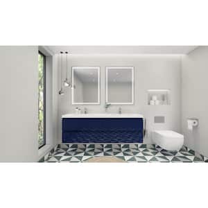 Bohemia 71 in. W Bath Vanity in High Gloss Night Blue with Reinforced Acrylic Vanity Top in White with White Basins