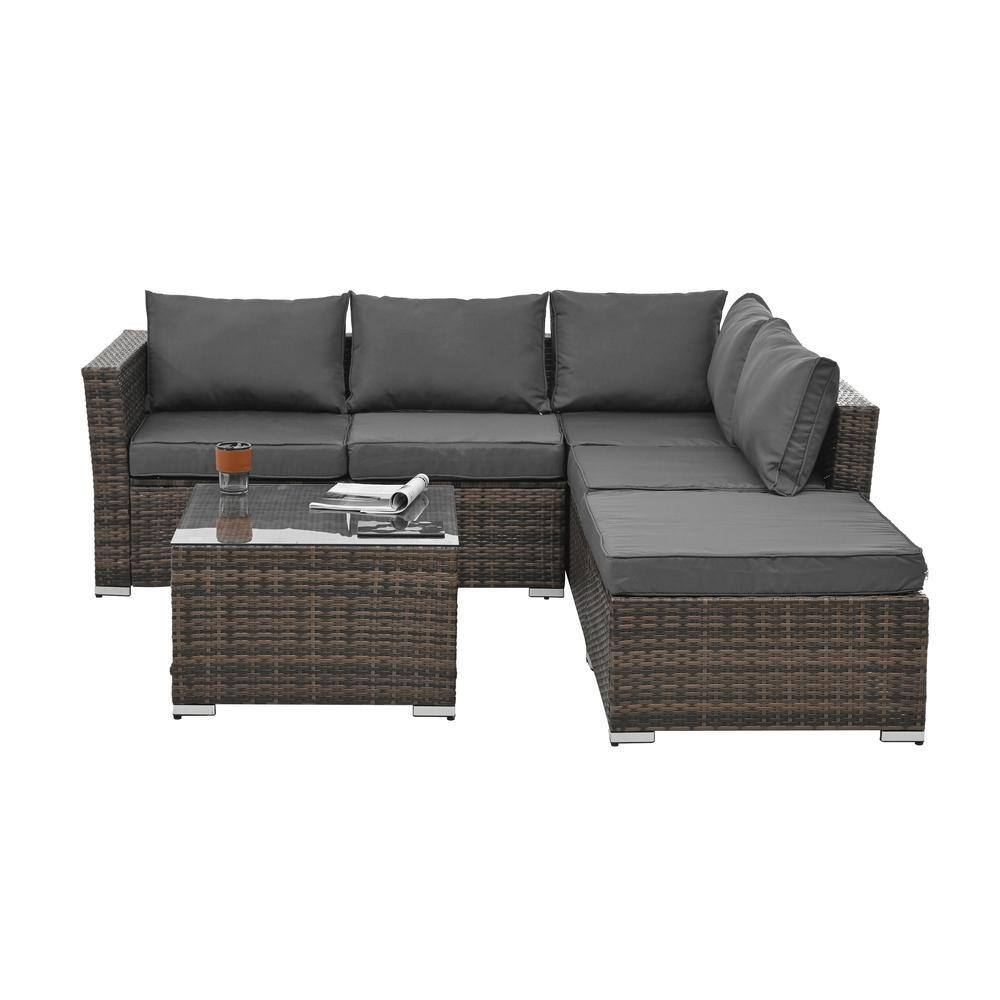 4-Piece Outdoor Wicker Patio Conversation Set with Tempered Glass Coffee Ta