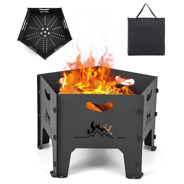 Costway 19 in. Carbon Steel Charcoal Fire Pit in Black with Storage Bag