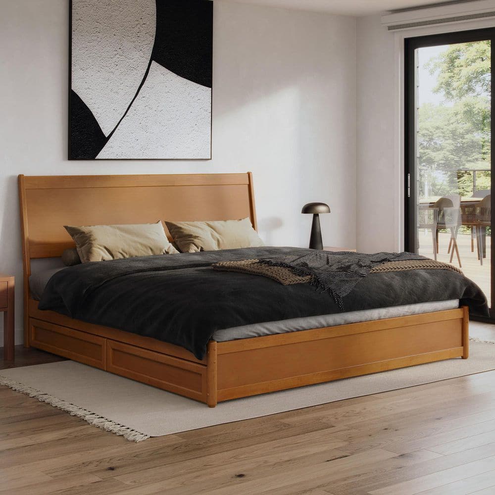 Casanova Light Toffee King Rubberwood Platform Bed with Storage Drawers