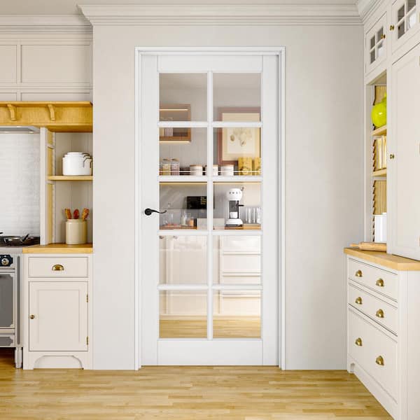 32 in. x 80 in. Solid Core 10-Lite Tempered Clear Glass White Primed MDF Interior Door Slab