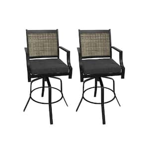 Black Aluminum Frame Outdoor Dining Chair 360° Swivel Chair Bar Stool with Cushion and Textilene Backrest (Set of 2)