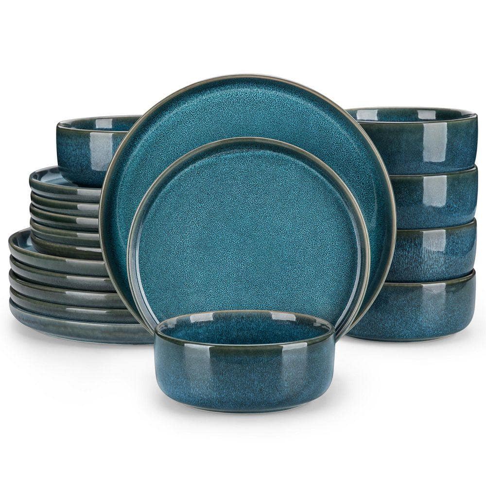 MALACASA 18-Piece Blue Stoneware Dinnerware Set Service for 6