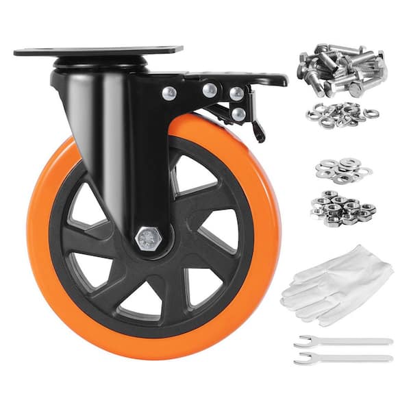 Swivel Plate Caster Wheels for Hand Truck, Set of 4,  A/B Locking, No Noise PVC, Heavy Duty 2800 lbs. Load Capacity