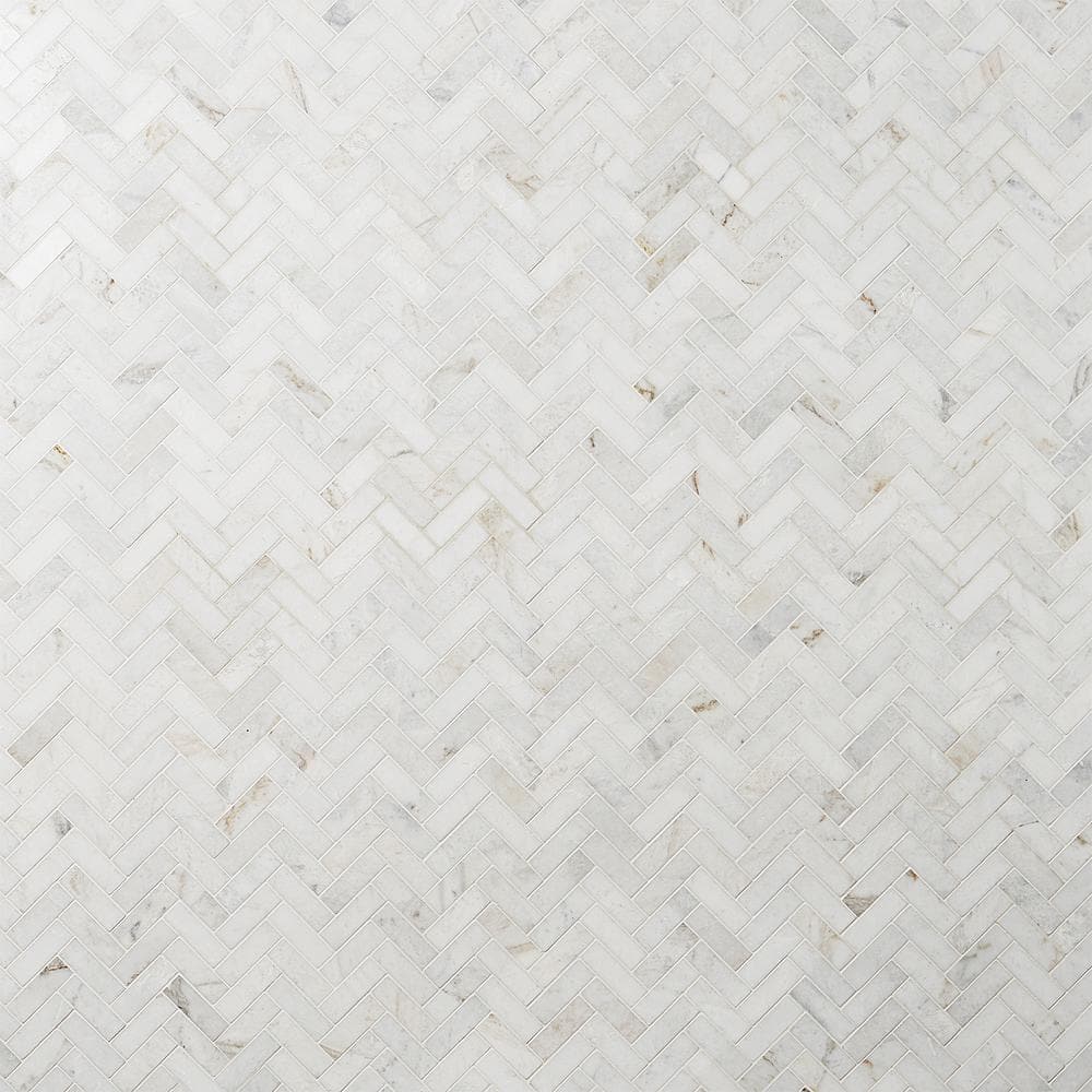 Arctic White 4 in. x 0.39 in. Herringbone Polished Marble Mosaic Tile Sample price history on PriceWatchPro