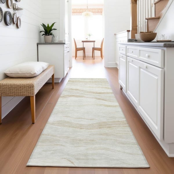 Mayfield Premium Machine Washable Abstract AMF1246 Beige 2 ft. 3 in. x 7 ft. 6 in. Runner Rug