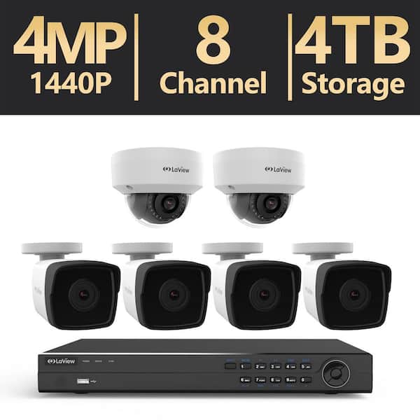 LaView 8-Channel 1520p 4MP Full HD 4TB Hard Drive Surveillance System IP NVR System with Dome Cameras NightVision RemoteViewing
