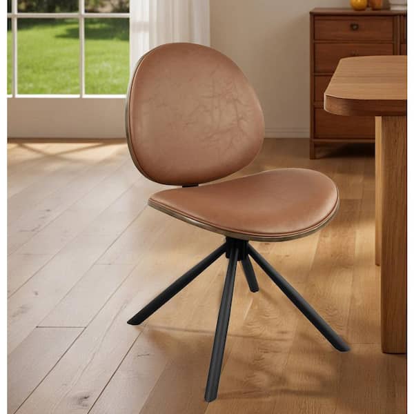 Iya Brown Faux Leather Swivel Dining Side Chair with 4-Metal Legs (Set of 1)