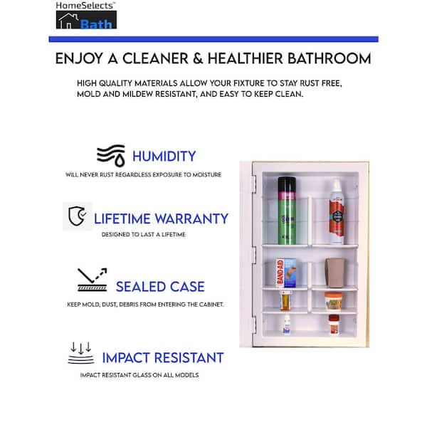 HomeSelects Framington Transitional Styled 16 in. W x 26 in. H Beveled Rectangle Mirror Recessed Bathroom Medicine Cabinet
