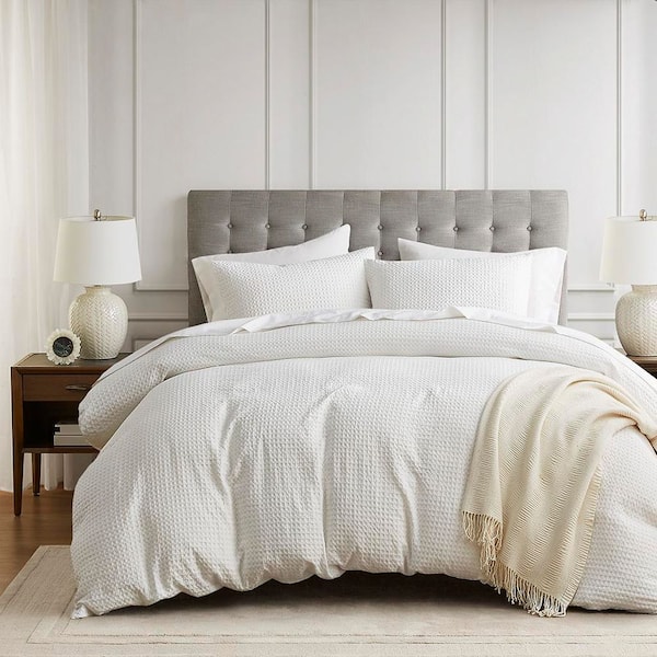 510 Design Mina 3-Piece White King/Cal King Waffle Weave Microfiber Textured Duvet Cover Set
