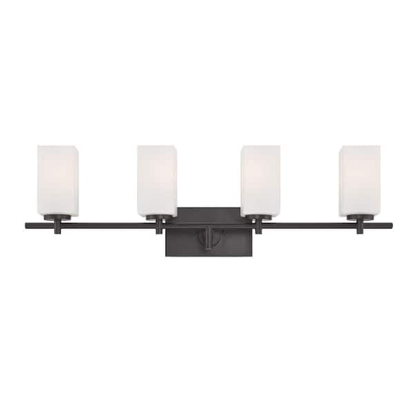 Designers Fountain Dakota 32 in. 4-Light Biscayne Bronze Modern Vanity Light with Frosted Glass Shades