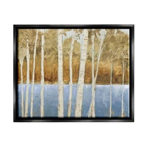 Birch Tree Lake Landscape Blue Gold Nature Painting by James Wiens Floater Frame Nature Wall Art Print 31 in. x 25 in.