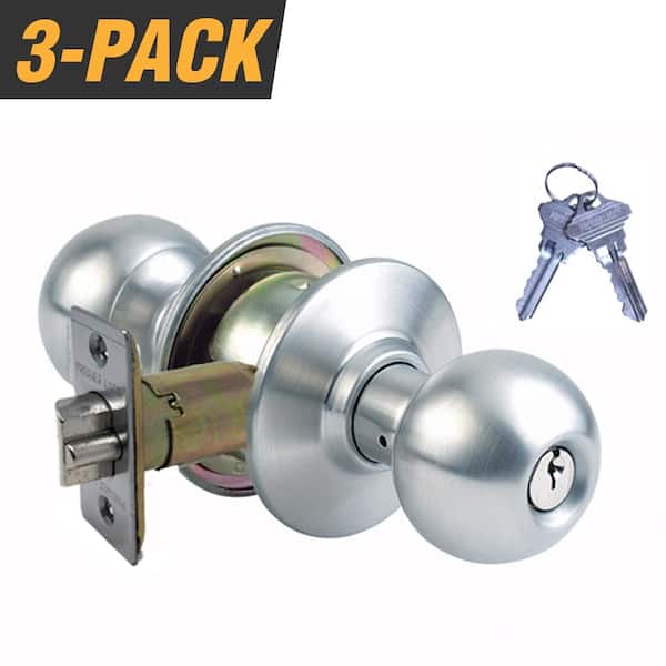 New Stainless Steel Locking Knobset with 3 keys 