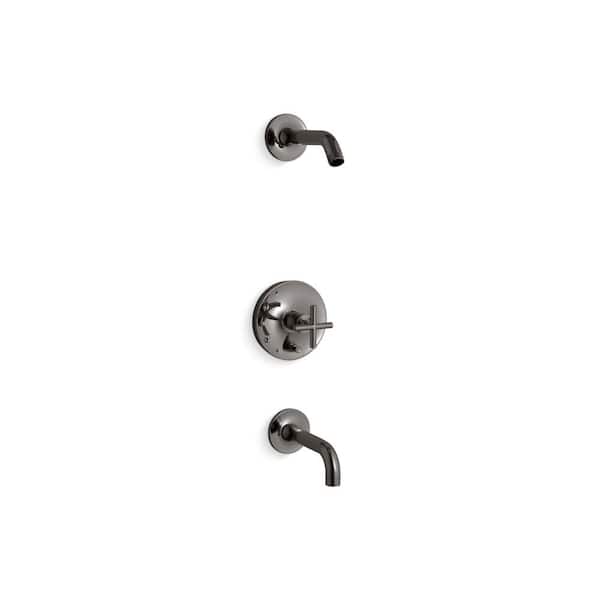 KOHLER Purist Rite-Temp Bath And Shower Trim Kit With Push-Button Diverter And Cross Handle Without Showerhead