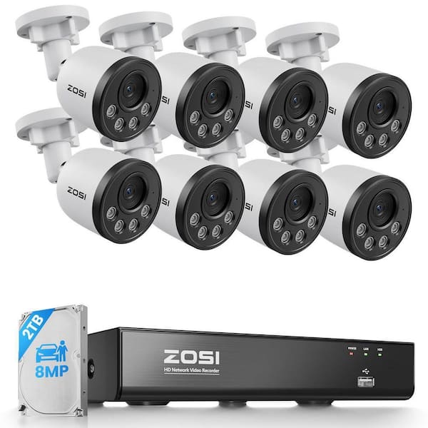 4K 8MP 8-Channel Poe NVR Smart Home Security Camera System with 8-Wired Outdoor IP Audio Cameras 2TB Hard Drive