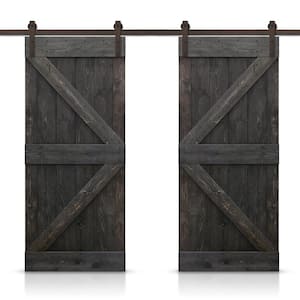 K Series 60 in. x 84 in. Pre-Assembled Charcoal Black Stained Wood Interior Double Sliding Barn Door with Hardware Kit