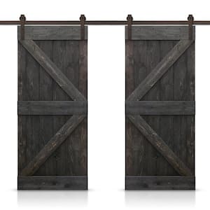K Series 72 in. x 84 in. Pre-Assembled Charcoal Black Stained Wood Interior Double Sliding Barn Door with Hardware Kit