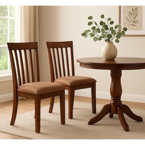 Odel Dark Brown Fabric Dining Side Chair Set of 2